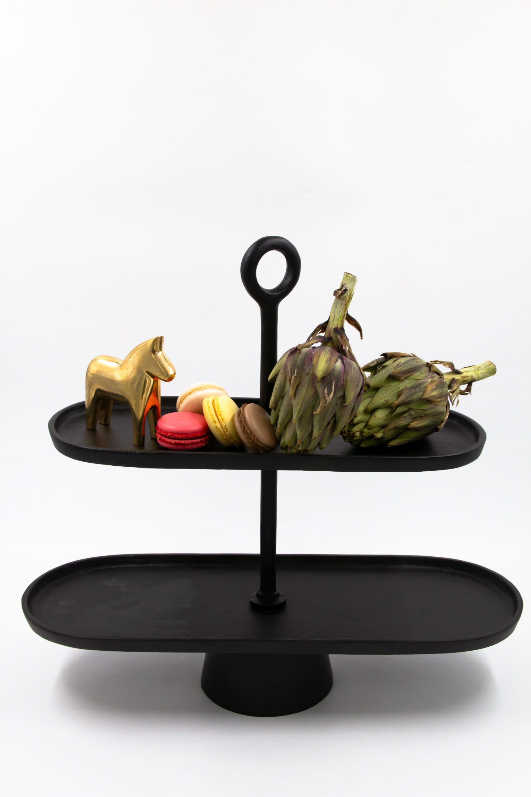 מגש 2 קומות על רגל שחור