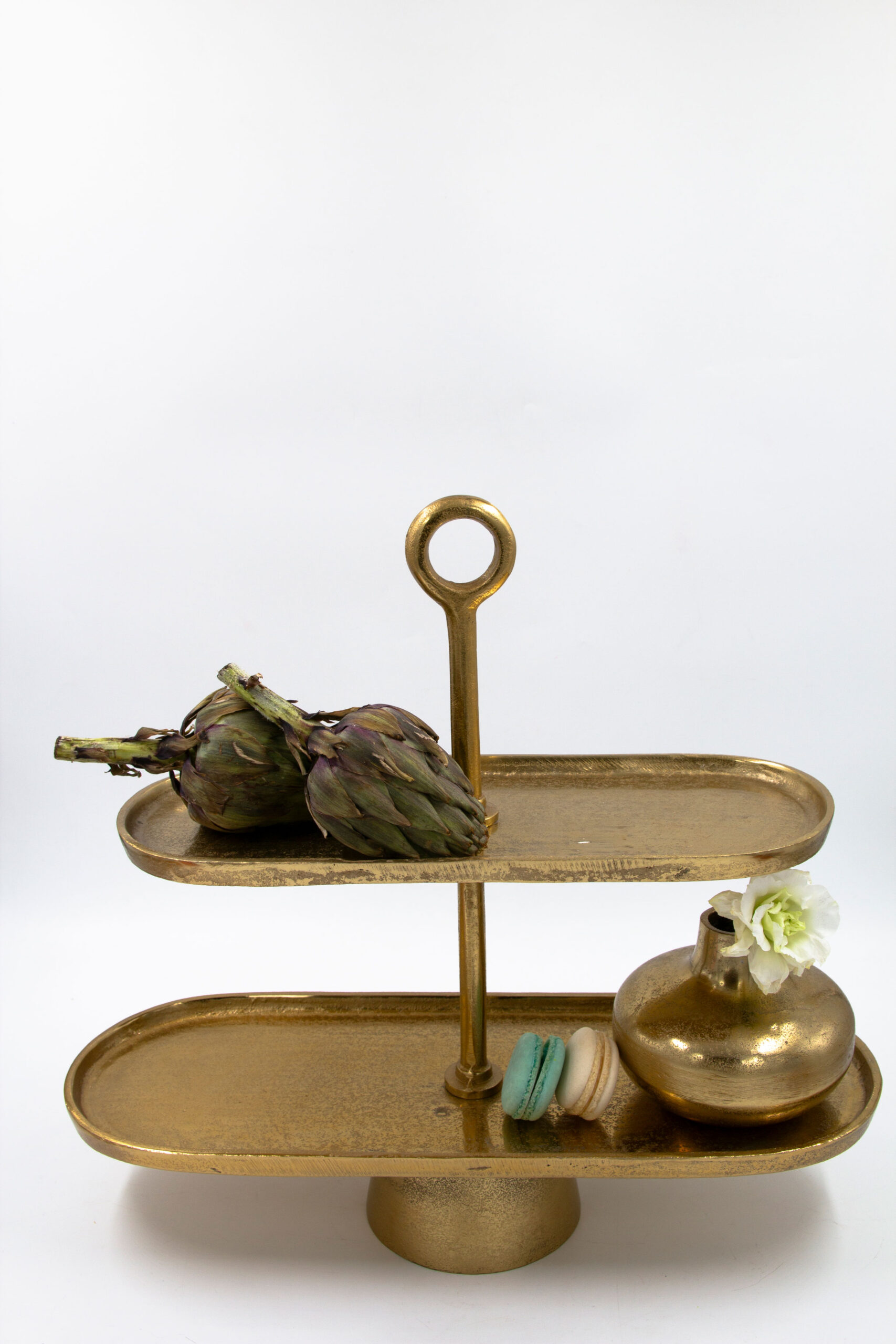 מגש 2 קומות על רגל זהב