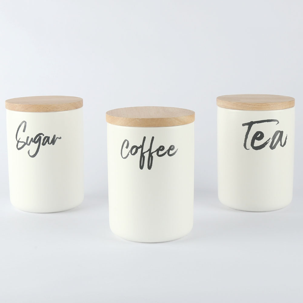 סט אחסון לתה קפה סוכר לבן סט אחסון לתה קפה סוכר לבן