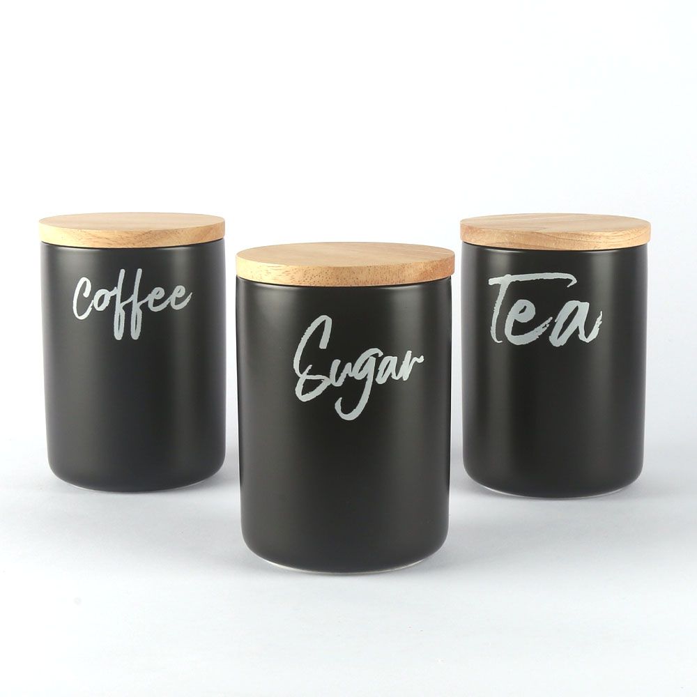 סט אחסון לתה קפה סוכר שחור סט אחסון לתה קפה סוכר שחור