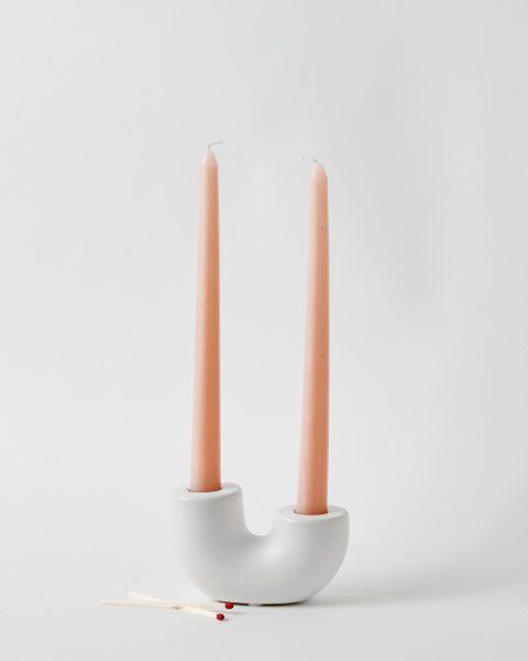 פמוט חרס 2 קנים לבן