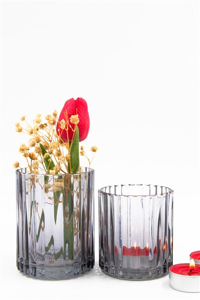 כוס זכוכית פסים אפור מעושן כוס זכוכית פסים אפור מעושן