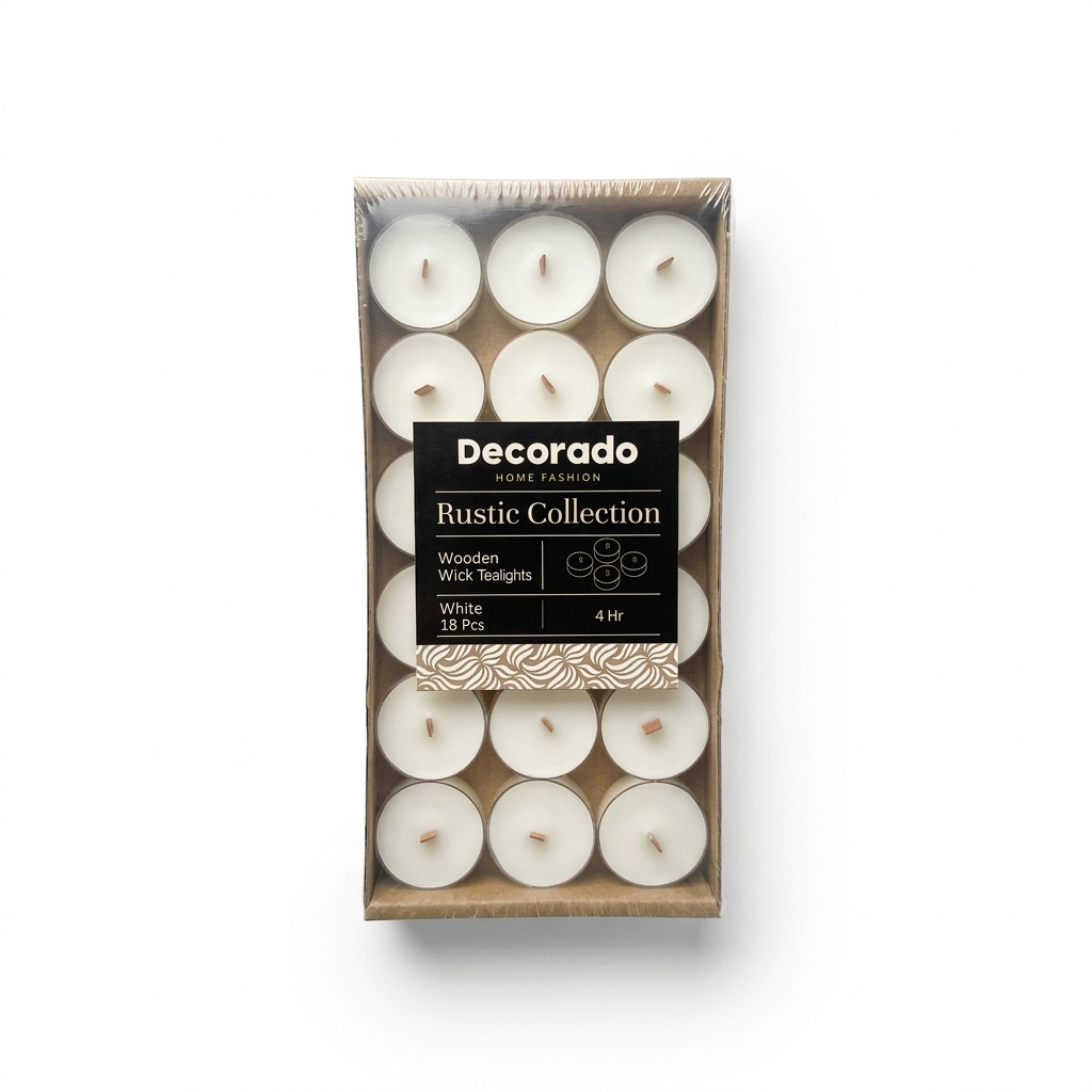 נר טי לייט לא ריחני פתיל עץ  - 18 יח'