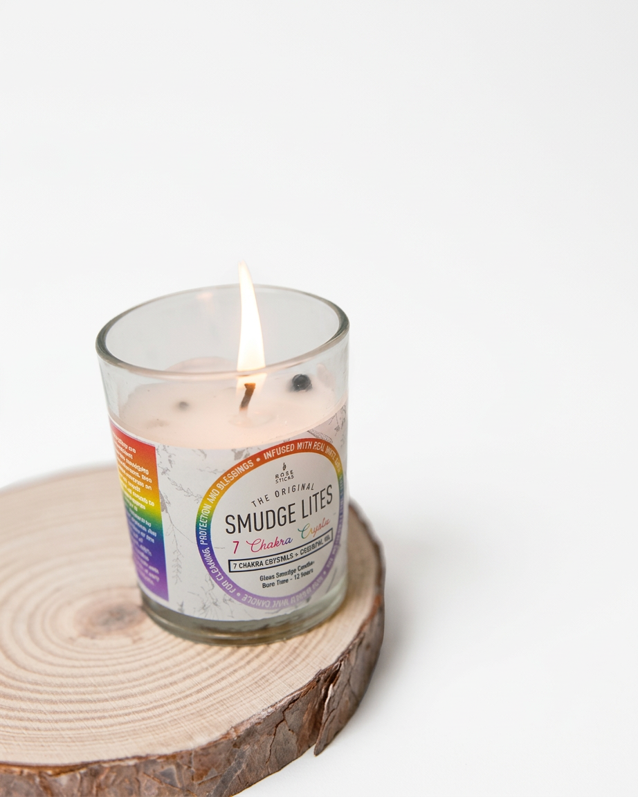 מארז נר טבעי בכוס קטנה סמאדג ' 7 צא'קרות - 7-צאקרות