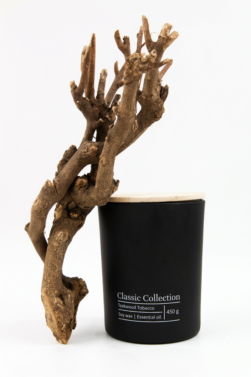 נר סויה TEAKWOOD TABACCO - 13 ס"מ