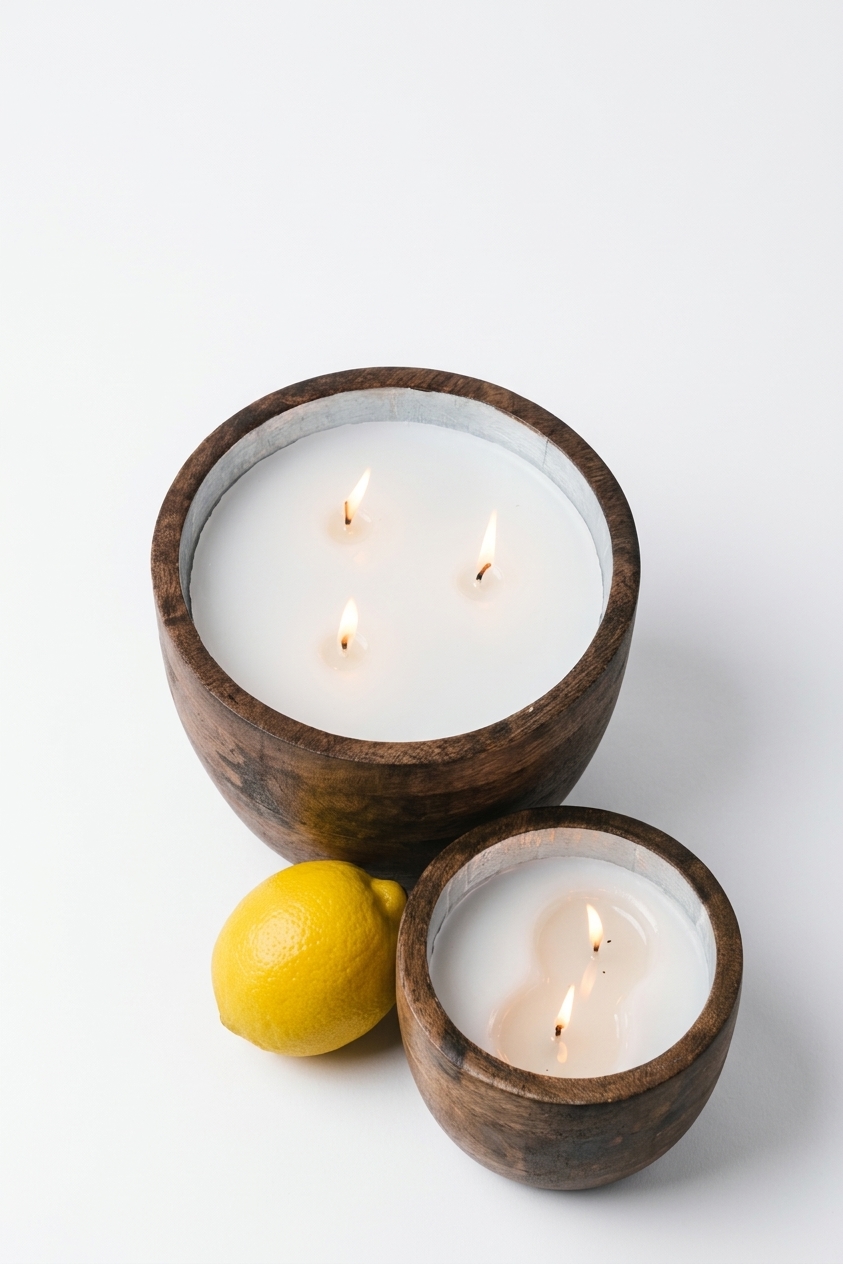 נר בעץ מכסה CREAMY SANTAL - 16 ס"מ