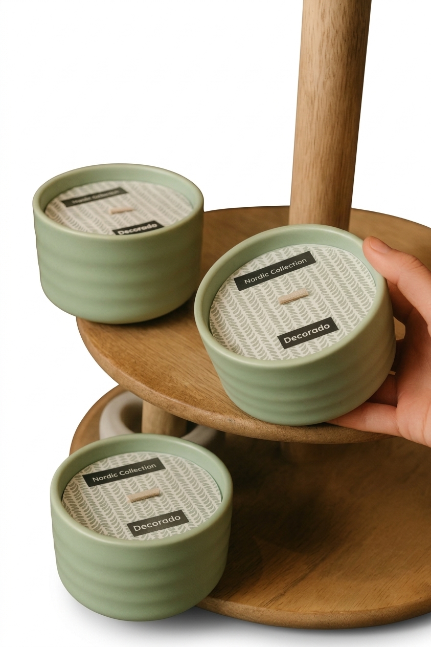 נר יצוק לחרס טקסטורה קטן ירוק 5.5 ס"מ