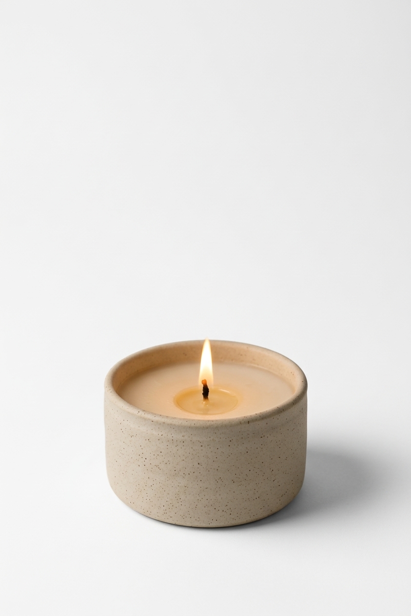 נר יצוק לחרס טקסטורה קטן חול ים 5.5 ס"מ