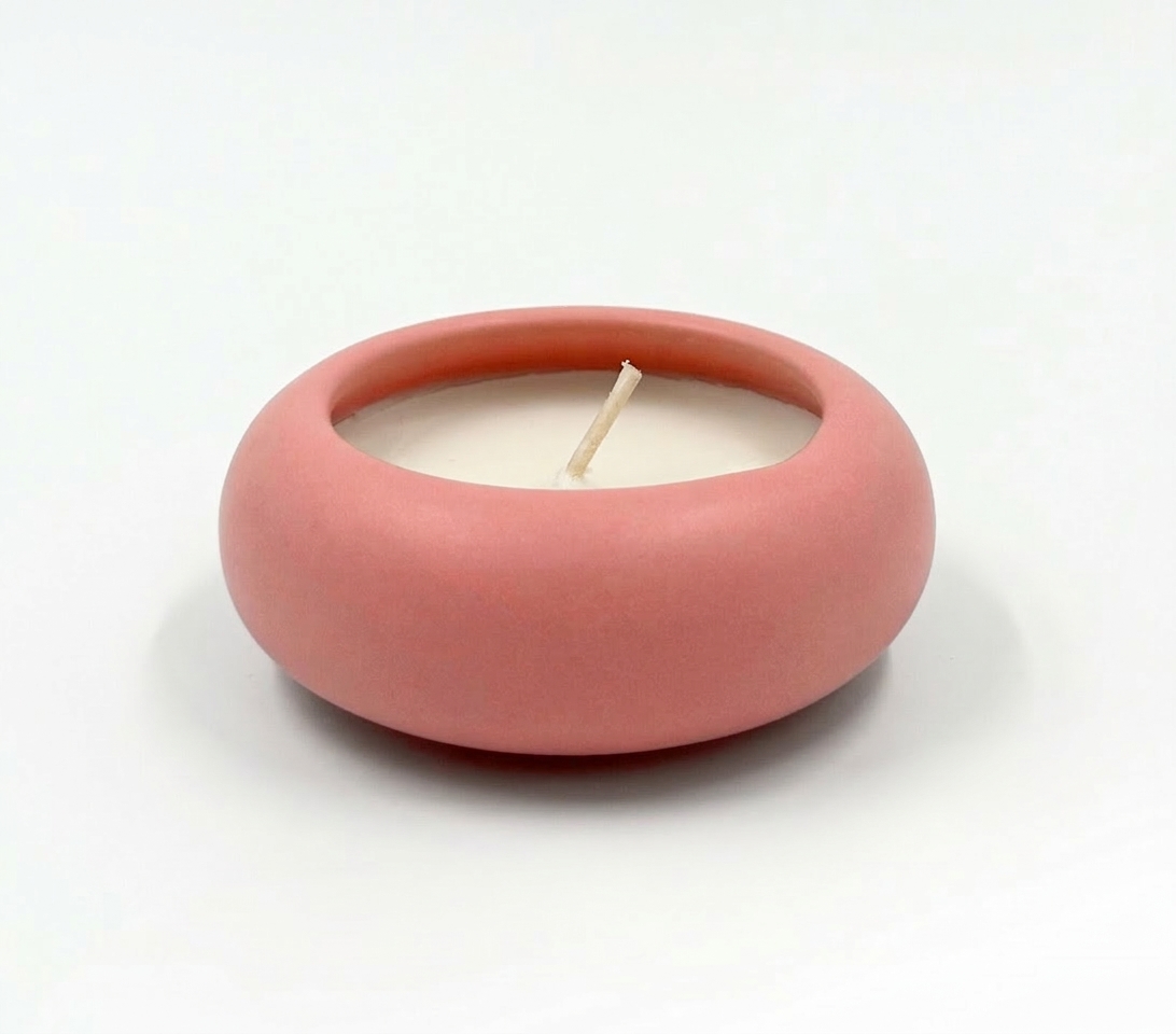 נר קרמי עגול ורוד 8 סמ