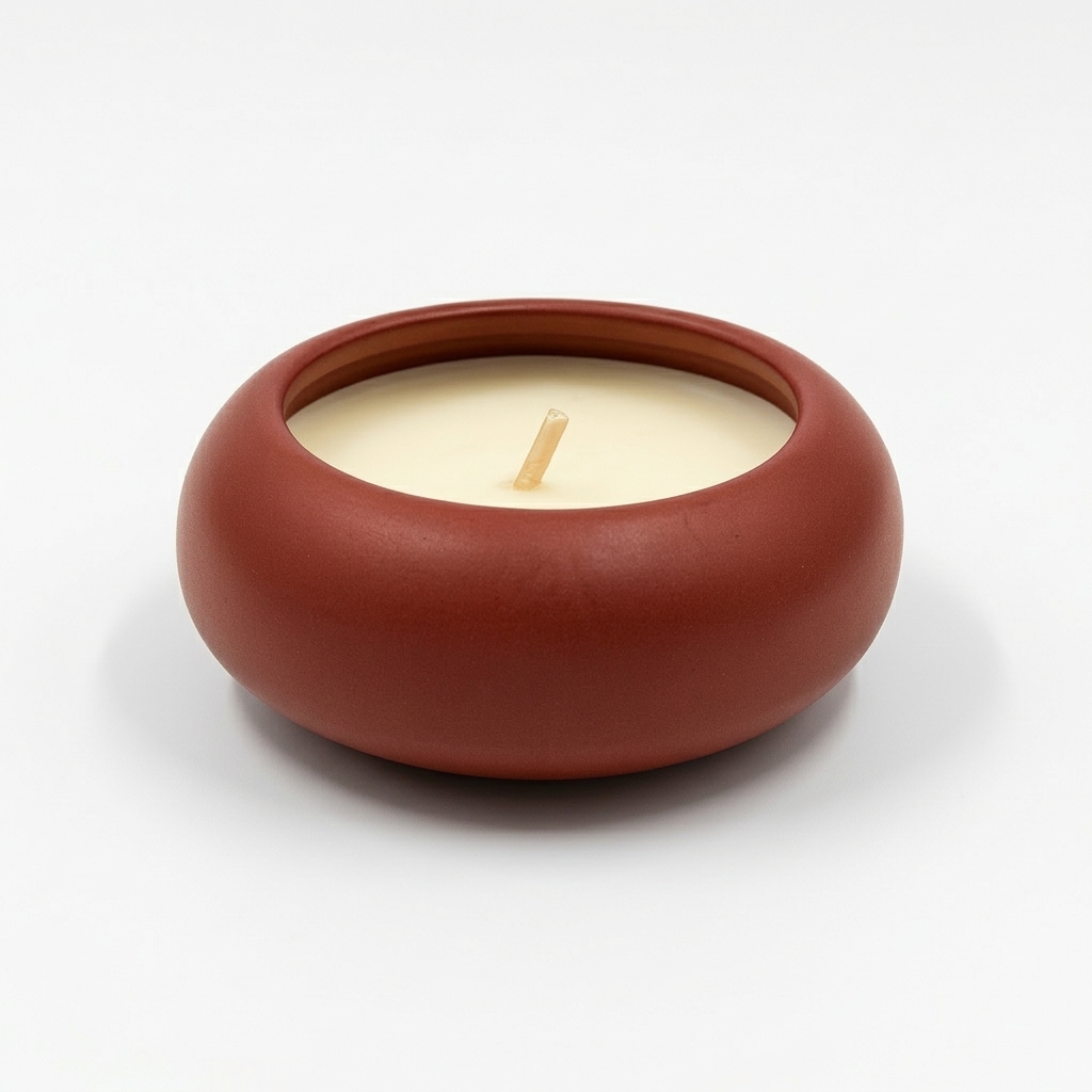 נר קרמי עגול אדמה 8 ס''מ