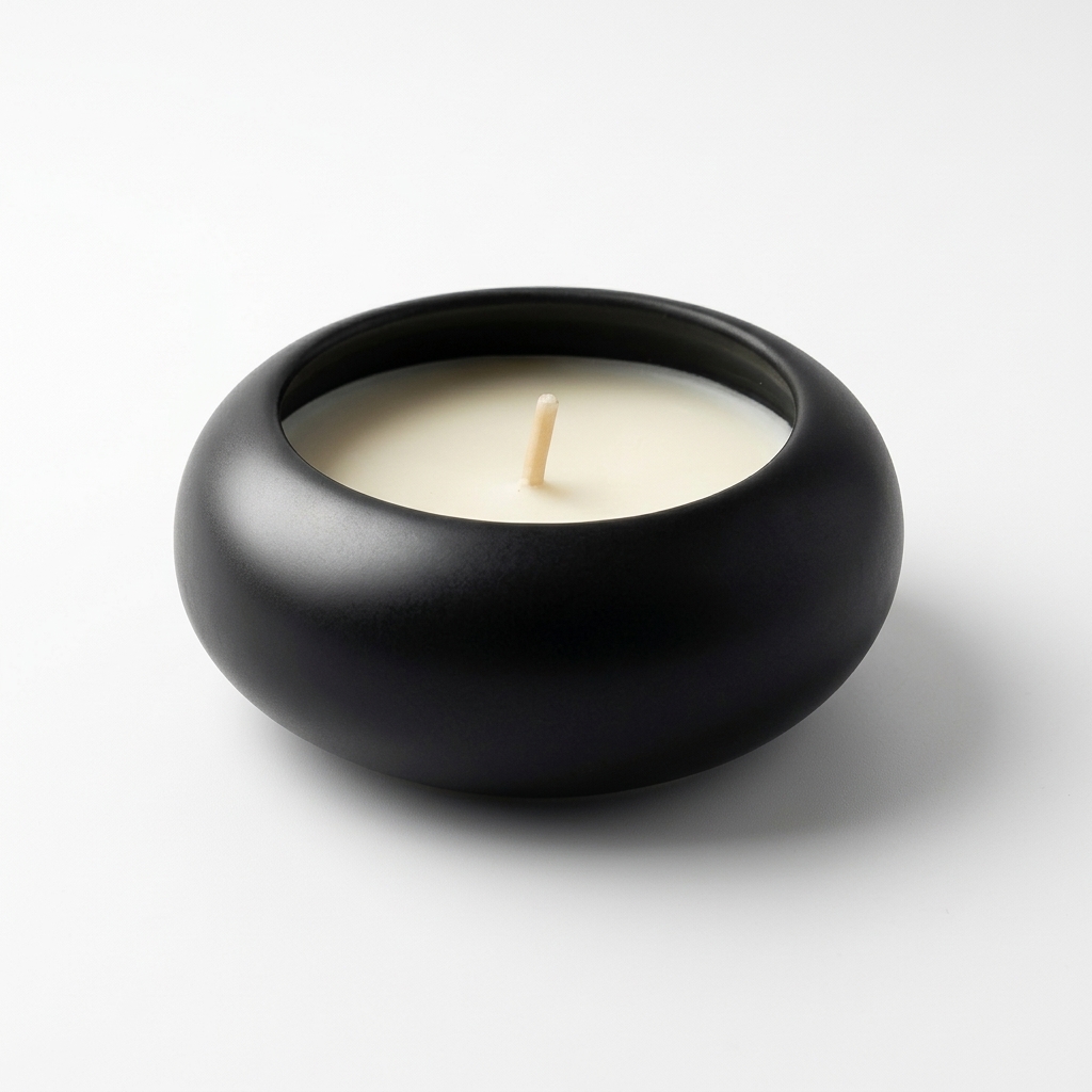 נר קרמי עגול שחור 8 ס''מ