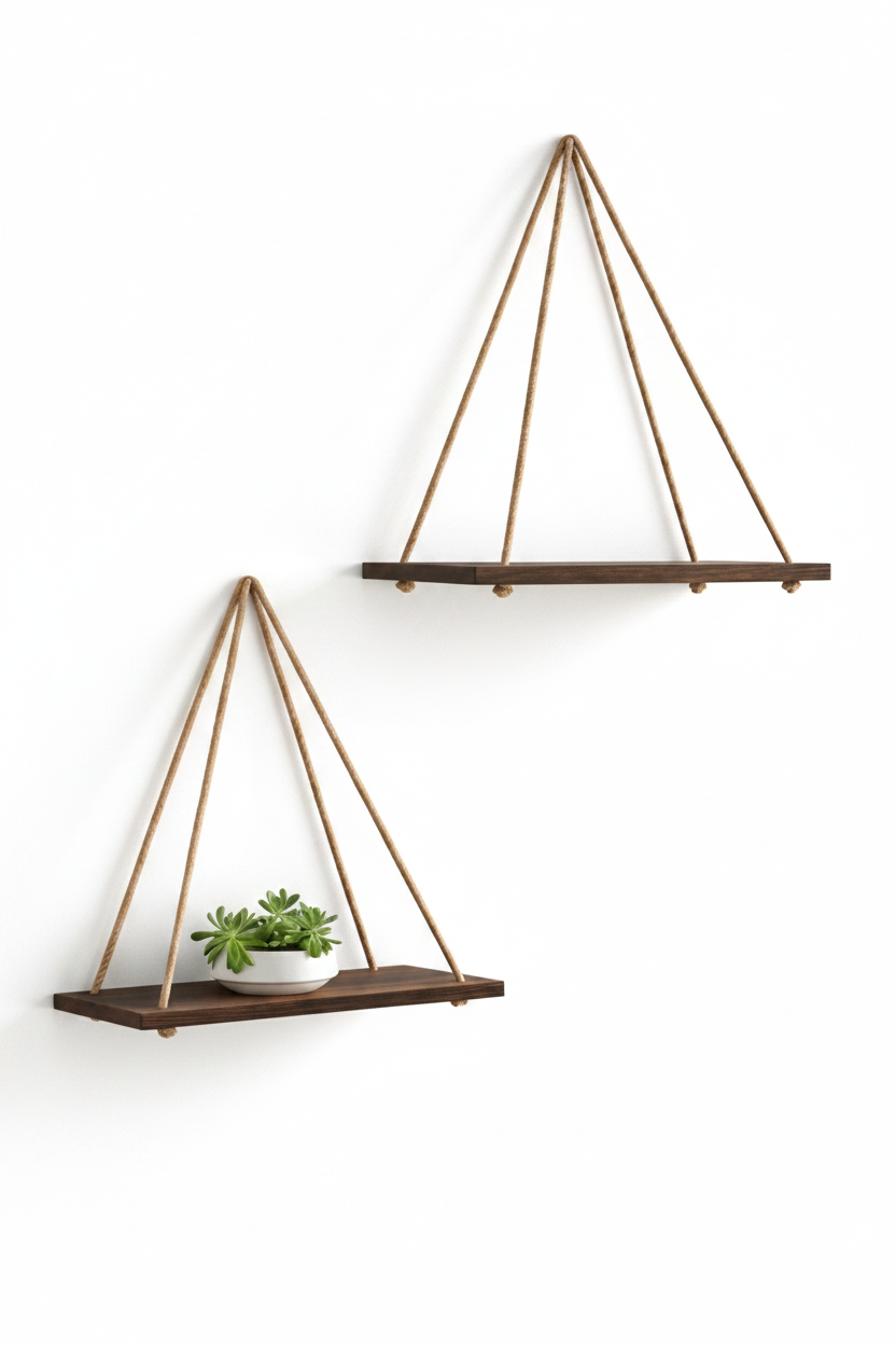 מדף עץ וחבלים 43/43 סמ