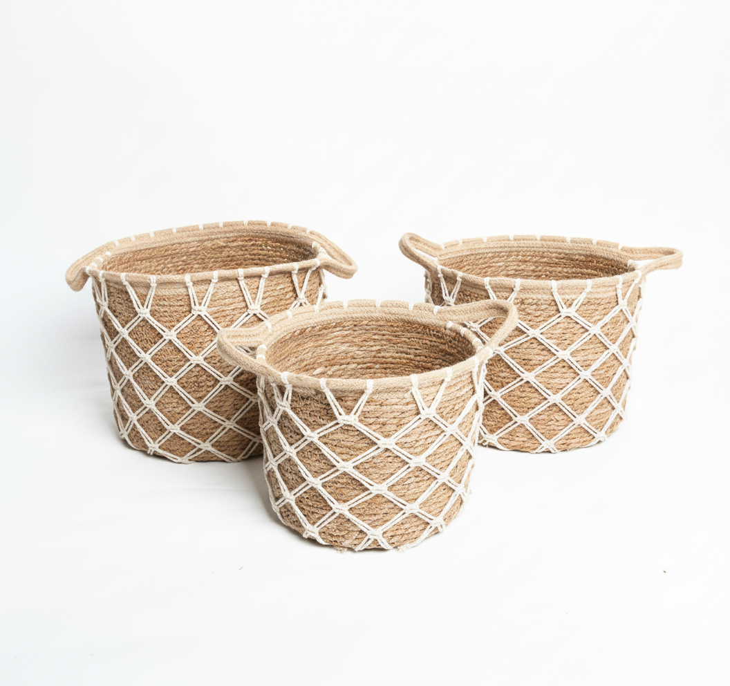 סלסלאות קש BOHO מקרמה 28-32-35 סמ