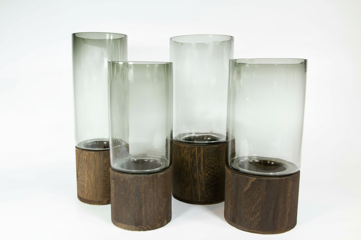 צילנדר זכוכית ועץ 12*25 סמ