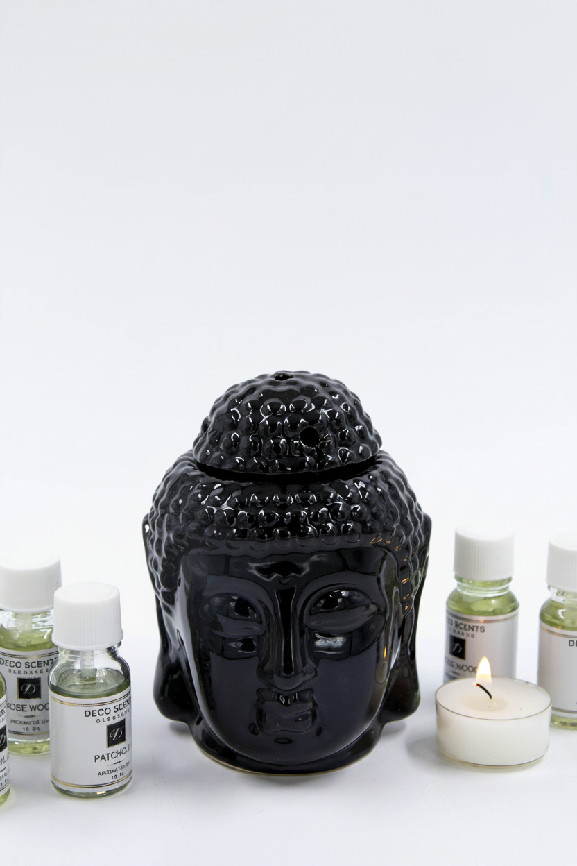 מבער בודהה עם מכסה - שחור