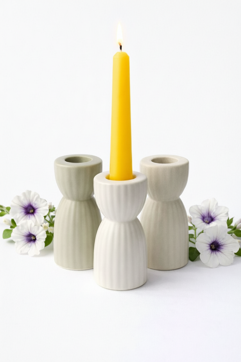 פמוט חרס VIC לבן 8 ס''מ