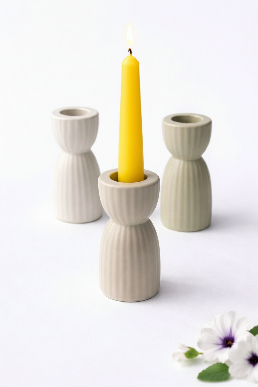 פמוט חרס VIC אפור 8 ס''מ