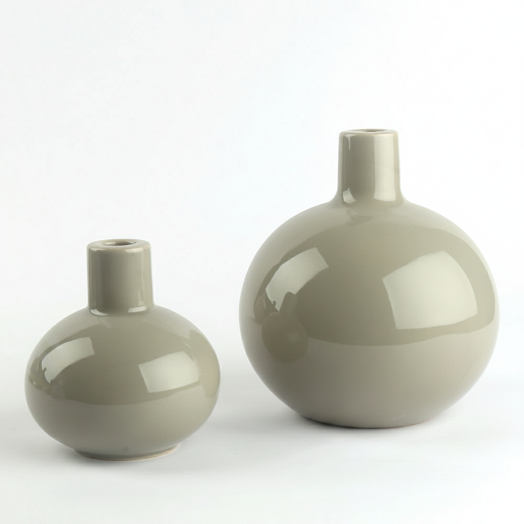 פמוט חרס GLOBE אפור קטן 11*12 ס"מ