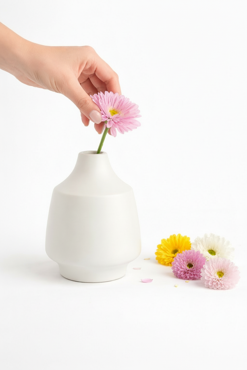 כד חרס BEND לבן קטן 15*18