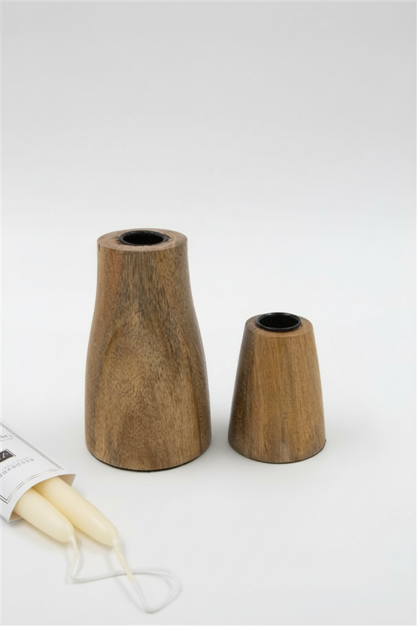 פמוט עץ גובה 13 ס"מ BELL טבעי