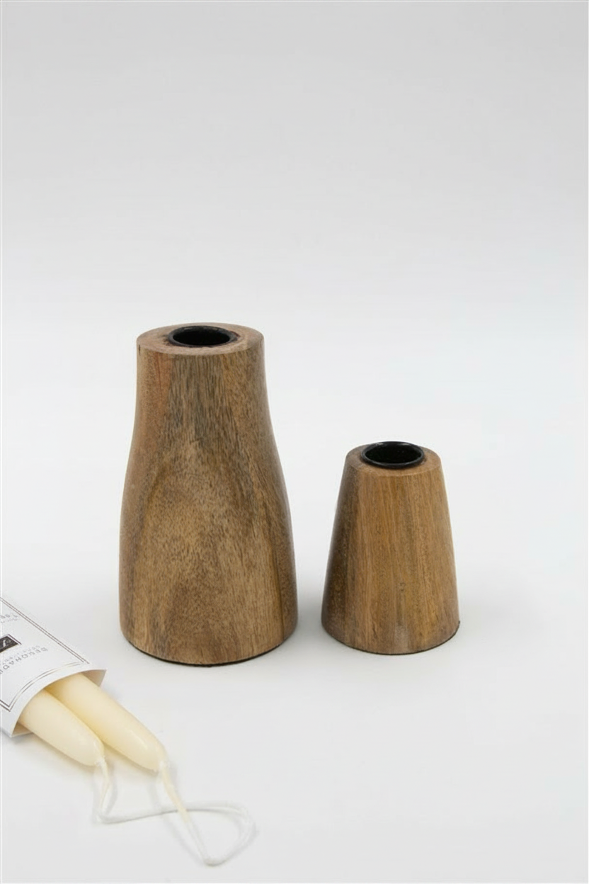 פמוט עץ גובה 8 ס"מ BELL טבעי