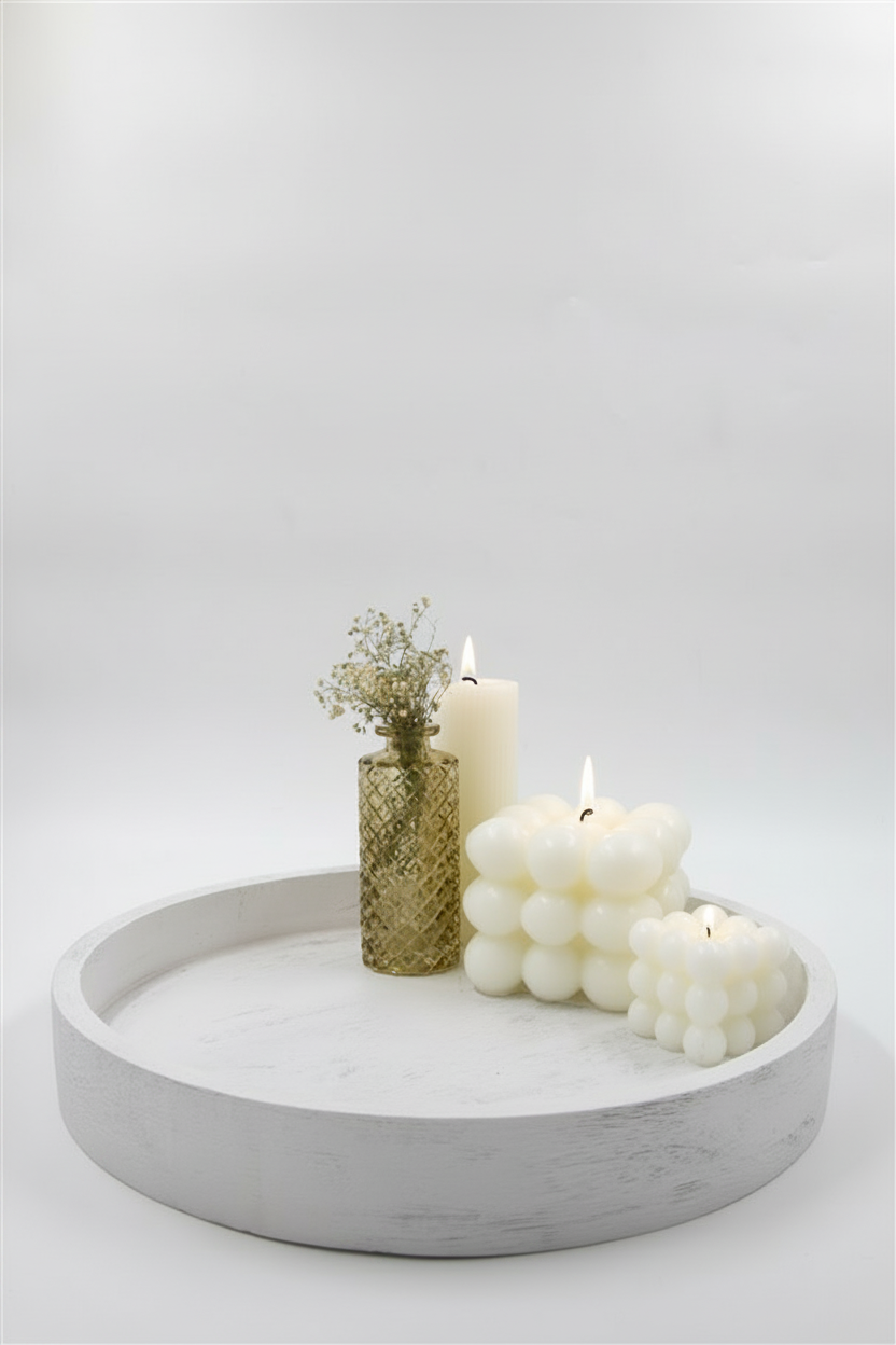 מגש עץ 35 ס"מ BOHO לבן