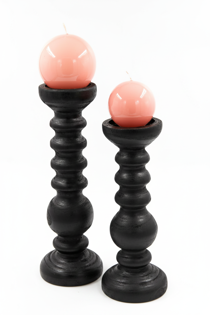 פמוט עץ שחור CANDLE