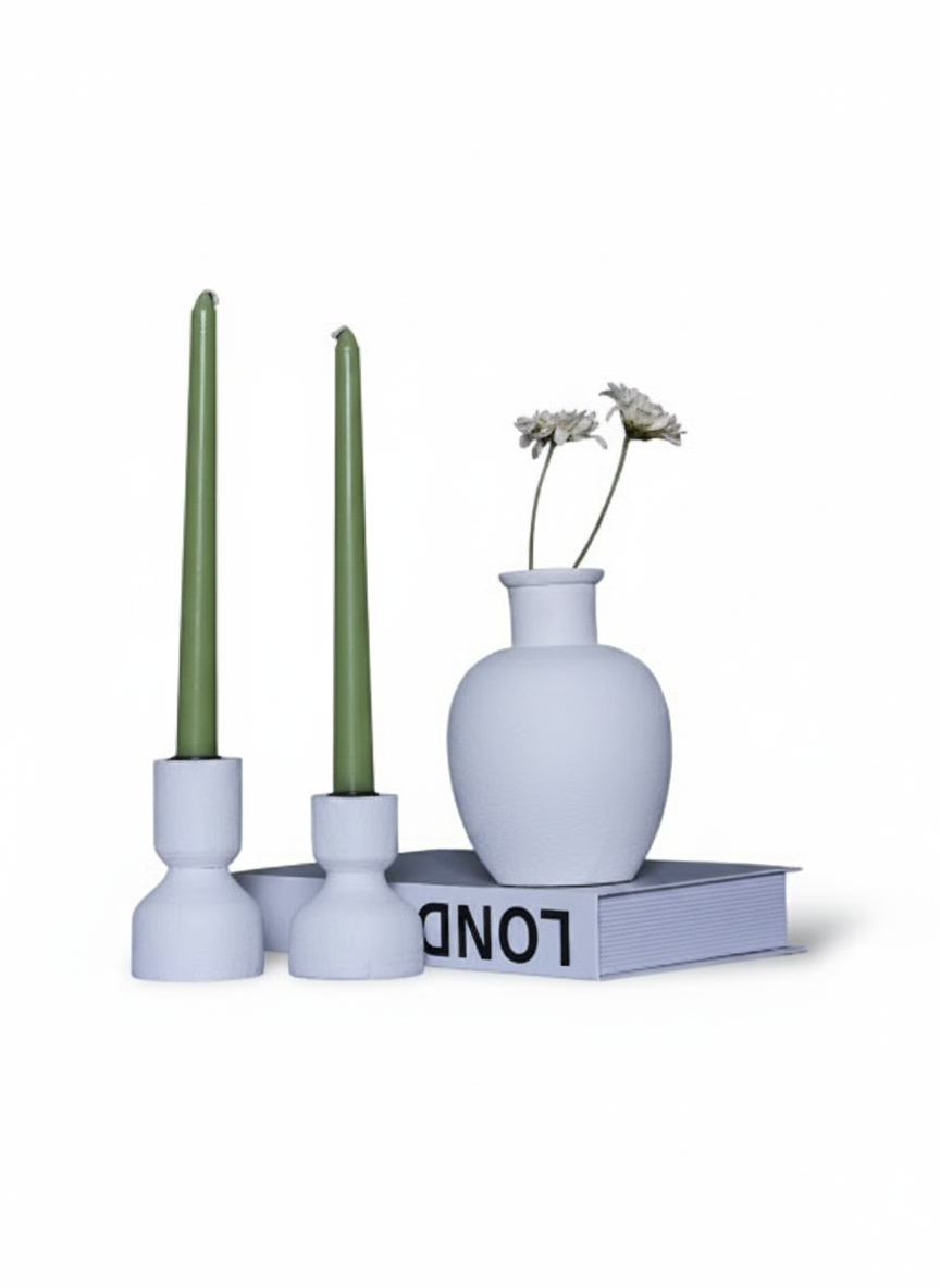 פמוט עץ KISS לבן 11 ס"מ