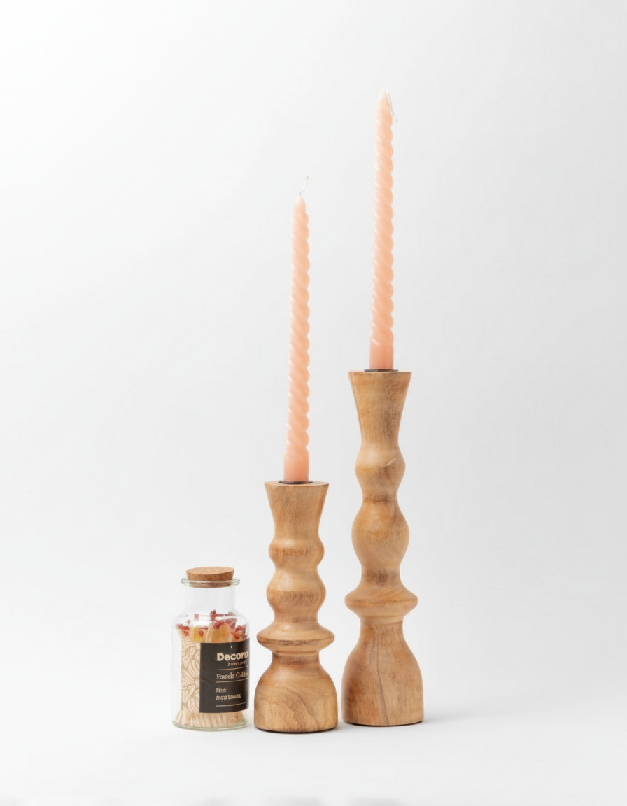 פמוט עץ אמיליה גדול 30 ס"מ