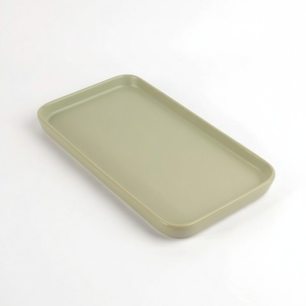 מגש חרס מלבני עם שוליים ירוק 30 ס"מ