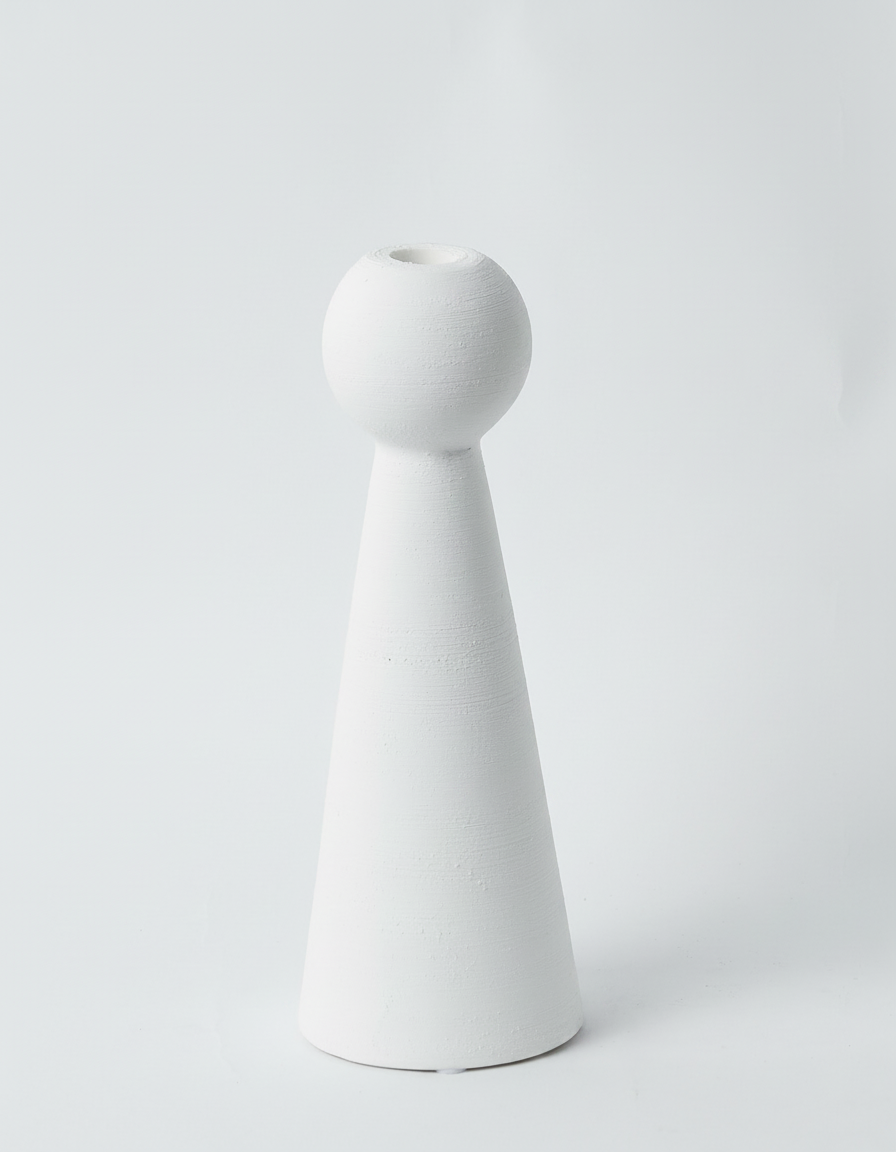 פמוט חרס חצאית לבן - 25 ס"מ