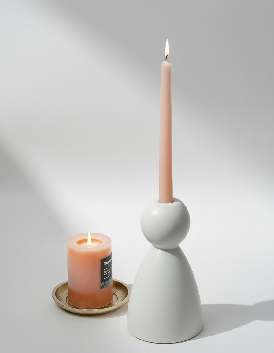 פמוט חרס חצאית לבן - 20 ס"מ