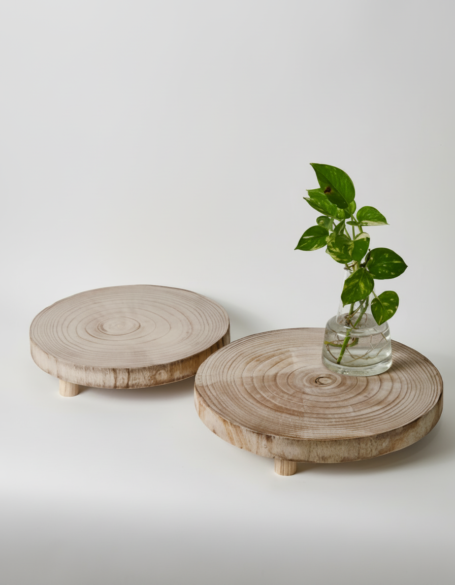 מגש עץ טבעי על רגליים 26 ס"מ בינוני