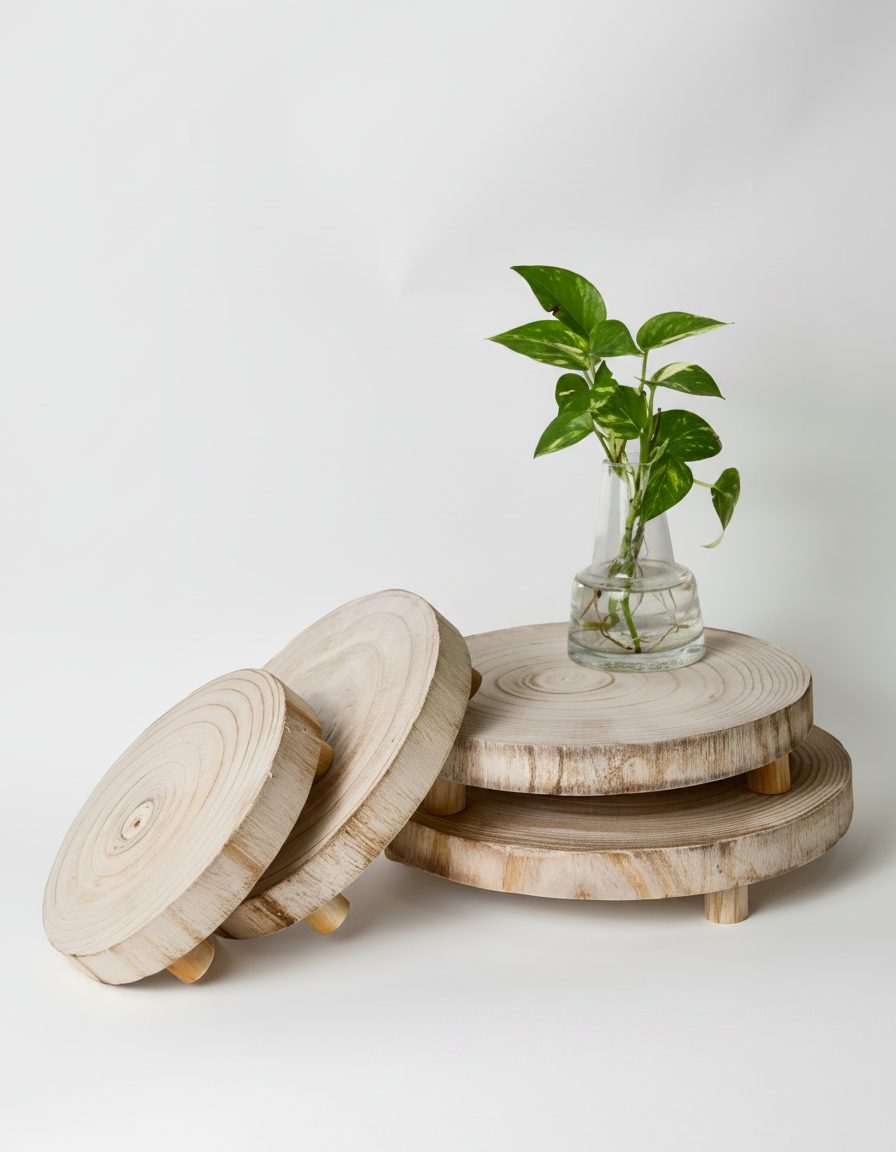 מגש עץ טבעי על רגליים 22 ס"מ קטן