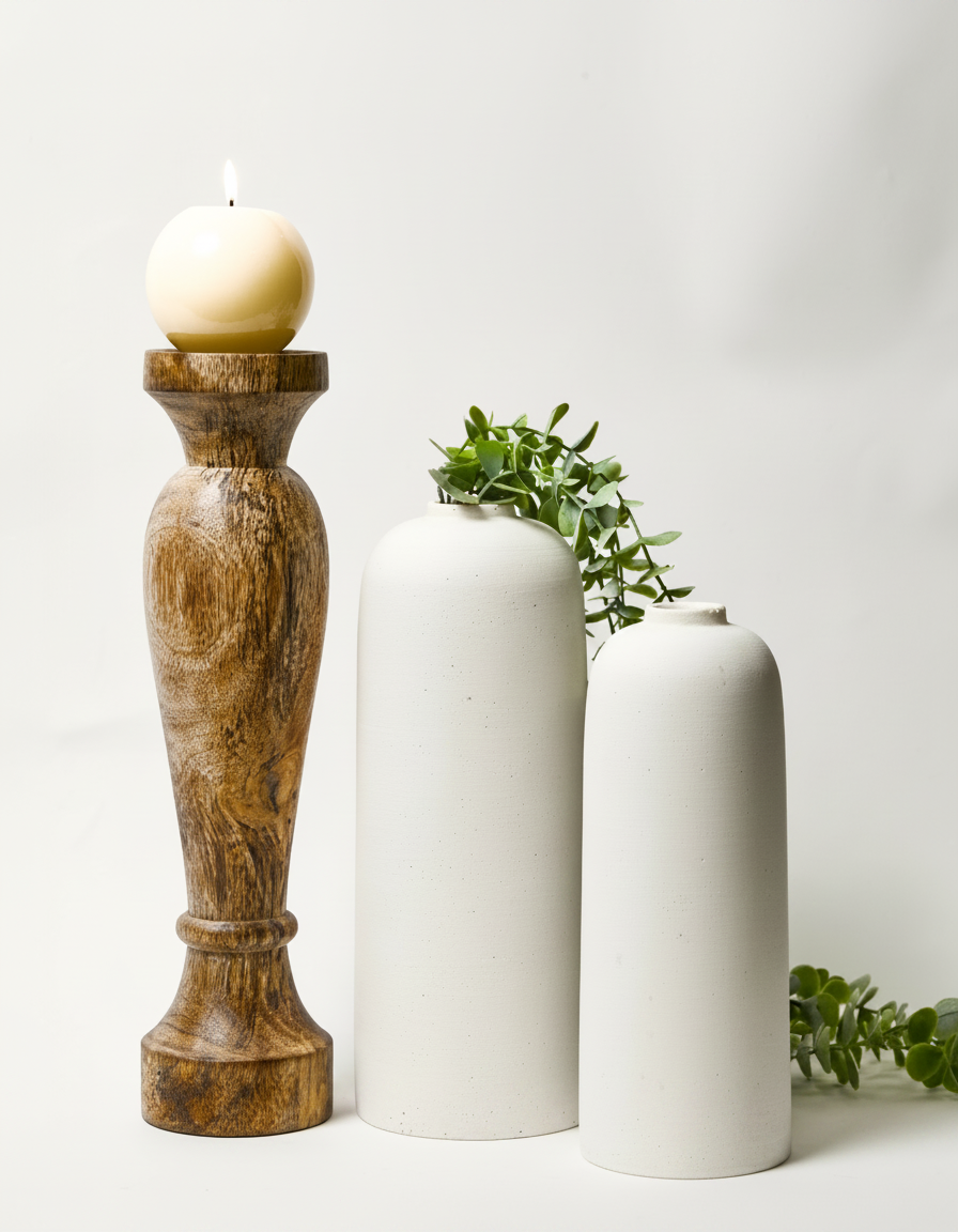 כד נורדי בטון לבן גדול 30 ס"מ