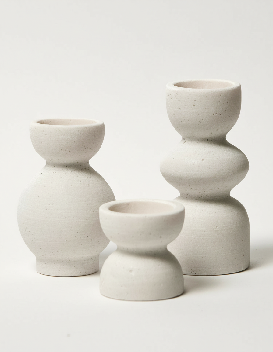 פמוט BOW בטון לבן 13 ס"מ גדול