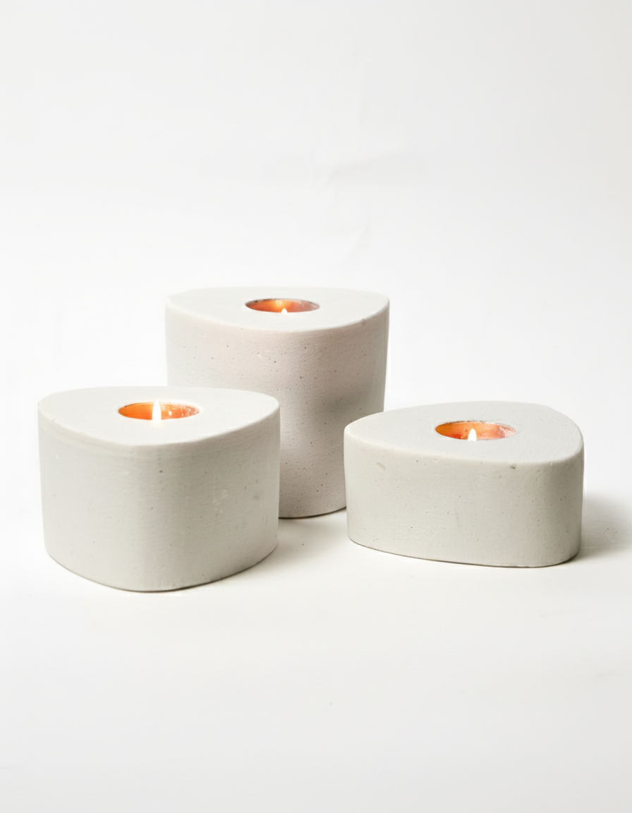 פמוט TRIPLE בטון לבן - 6 ס"מ