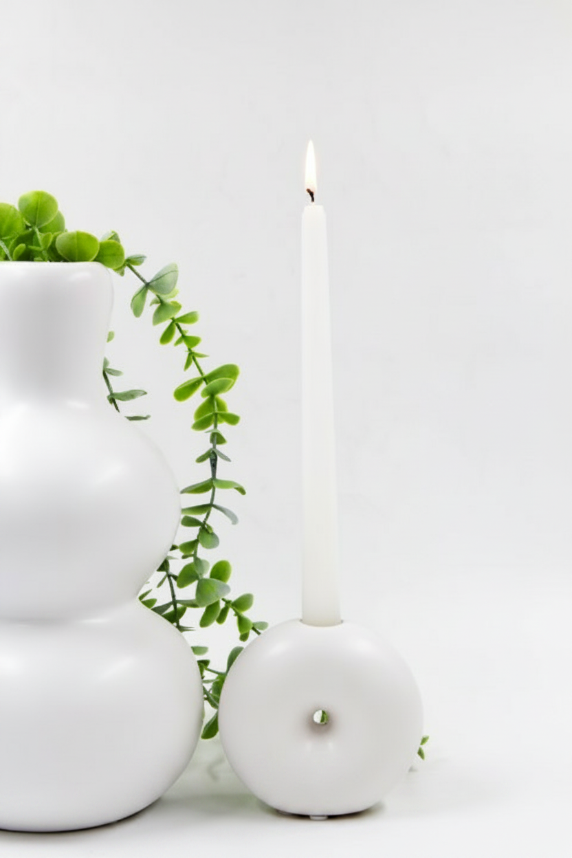 פמוט חרס DONAT לבן 10 ס"מ