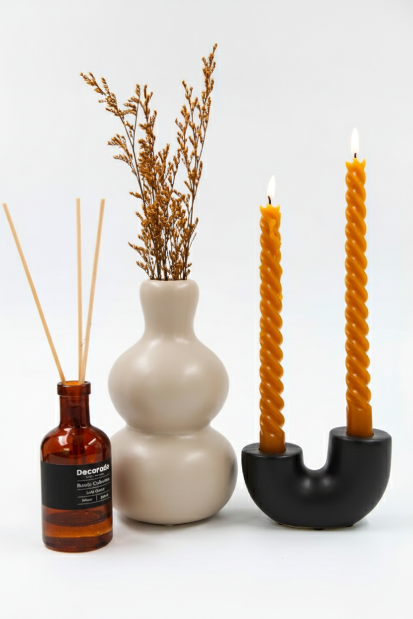 פמוט חרס 2 קנים שחור 7 ס"מ