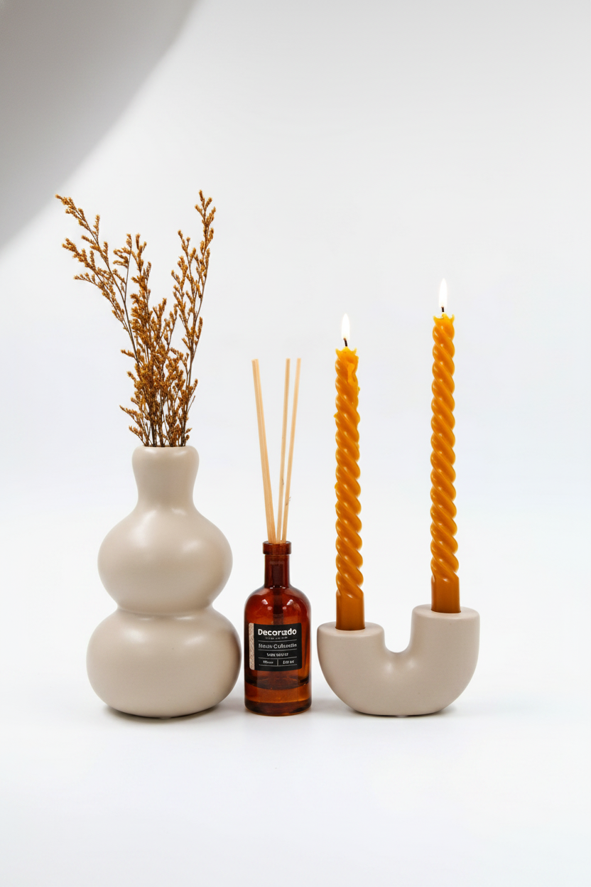 פמוט חרס 2 קנים אבן 7 ס"מ