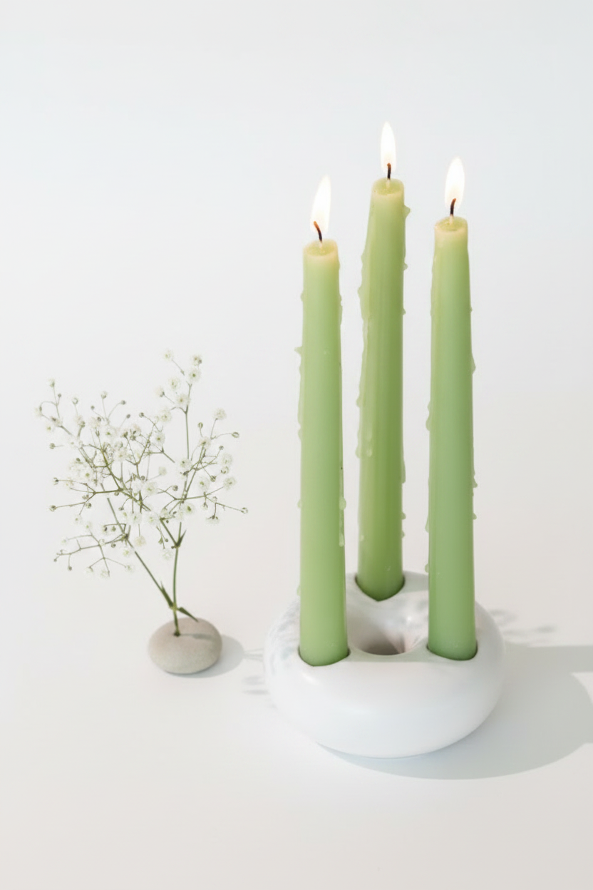 פמוט חרס 3 קנים לבן 5*11 ס"מ