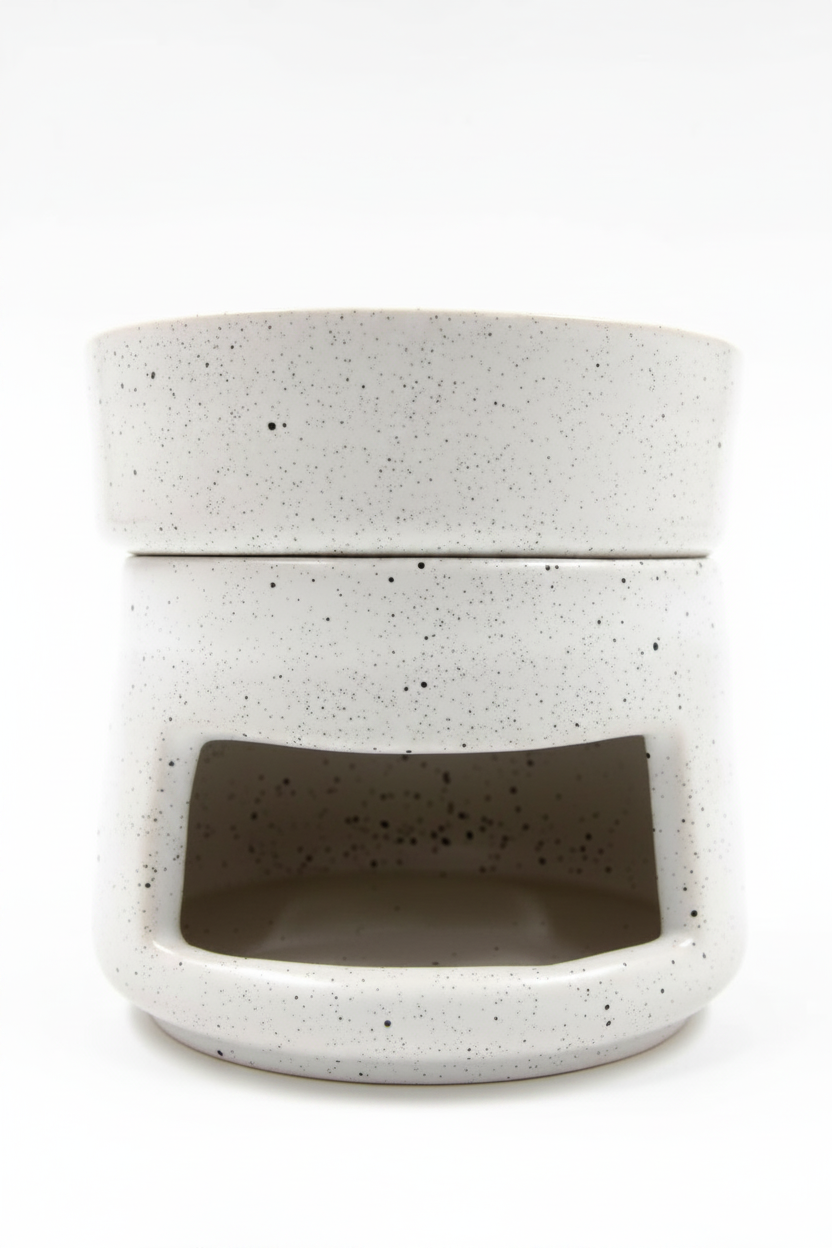 מבער חרס קרמי לבן מנוקד 10 ס"מ