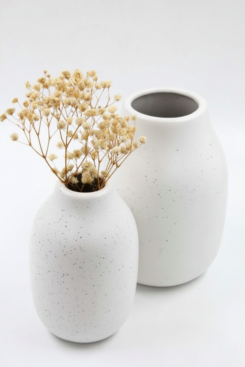 כד חרס OR לבן מנוקד גדול 11*18 ס"מ