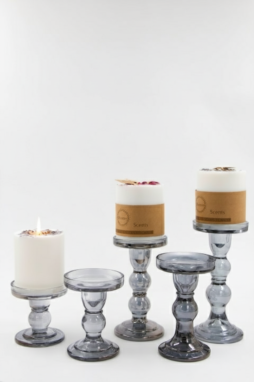 פמוט זכוכית CLASSIC אפור מעושן - 18 ס"מ