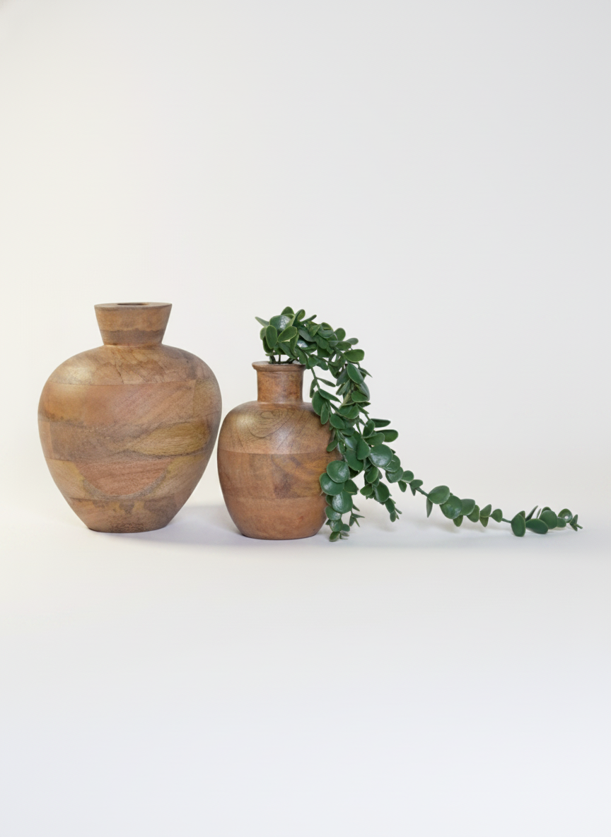 אגרטל עץ מנגו טבעי 22 ס"מ