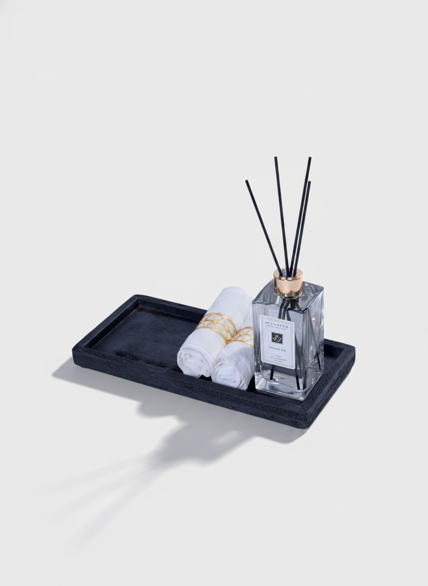 מגש עץ טקסטורה מלבני שחור 13*29 ס"מ