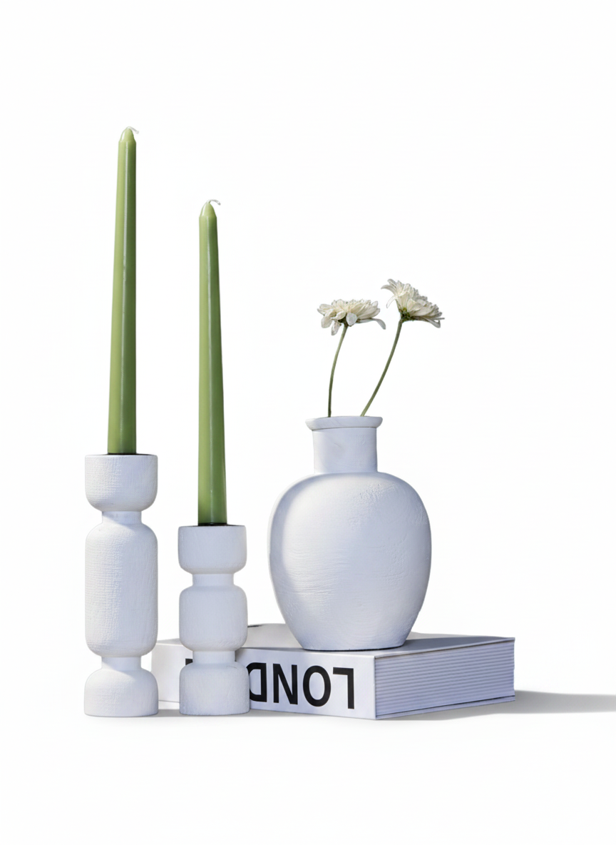 פמוט עץ TRIO לבן 18 ס"מ