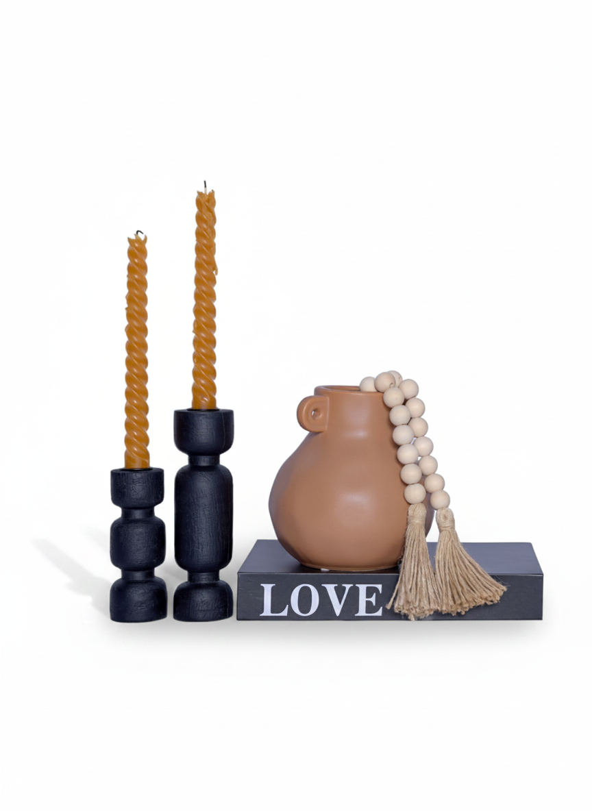 פמוט עץ TRIO שחור 18 ס"מ